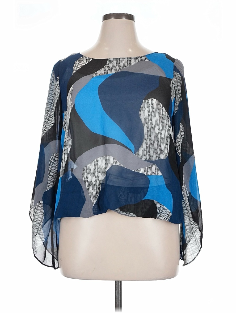 Alfani Blue Abstract Print Sheer Blouse - Women Tops